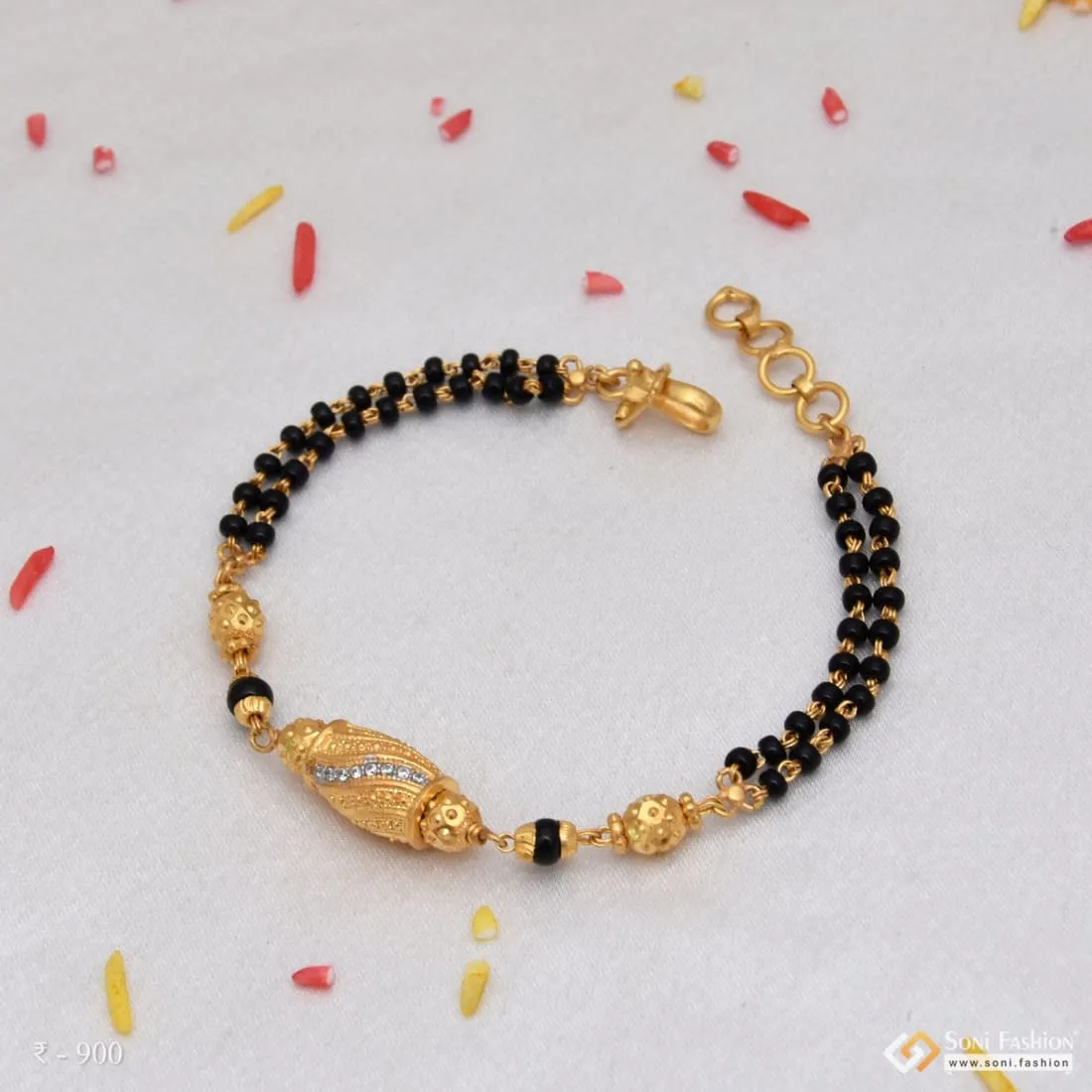 1 Gram Gold Forming Chic Design With Diamond Gold Plated Mangalsutra Bracelet - Style Lbra168