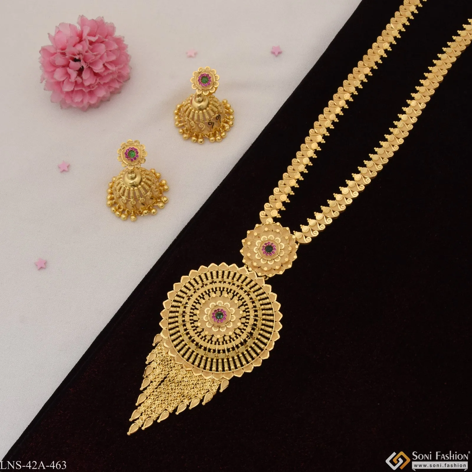 1 Gram Gold Plated Artisanal Design Gold Plated Necklace Set for Women - Style A463