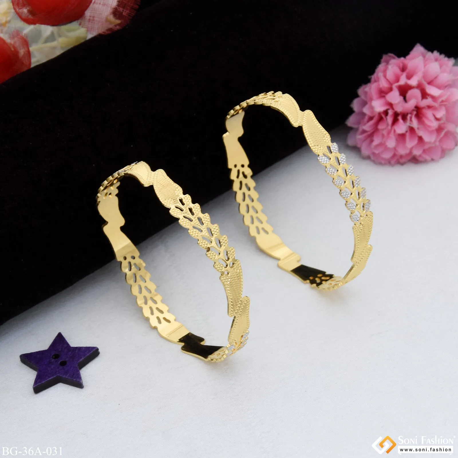 1 Gram Gold Plated Brilliant Design Fancy Design Bangles for Ladies - Style A031