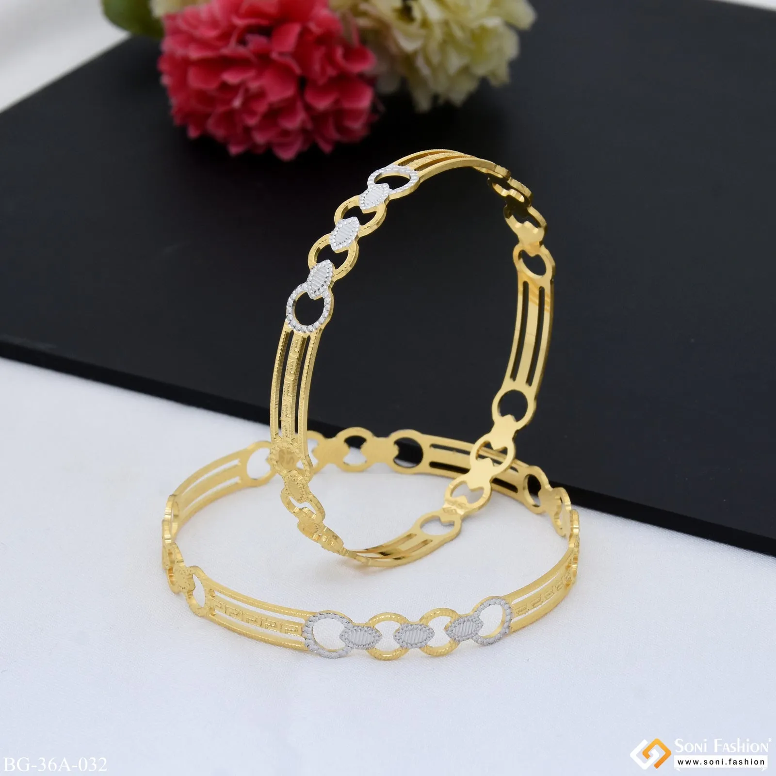 1 Gram Gold Plated Finely Detailed Funky Design Bangles for Lady - Style A032