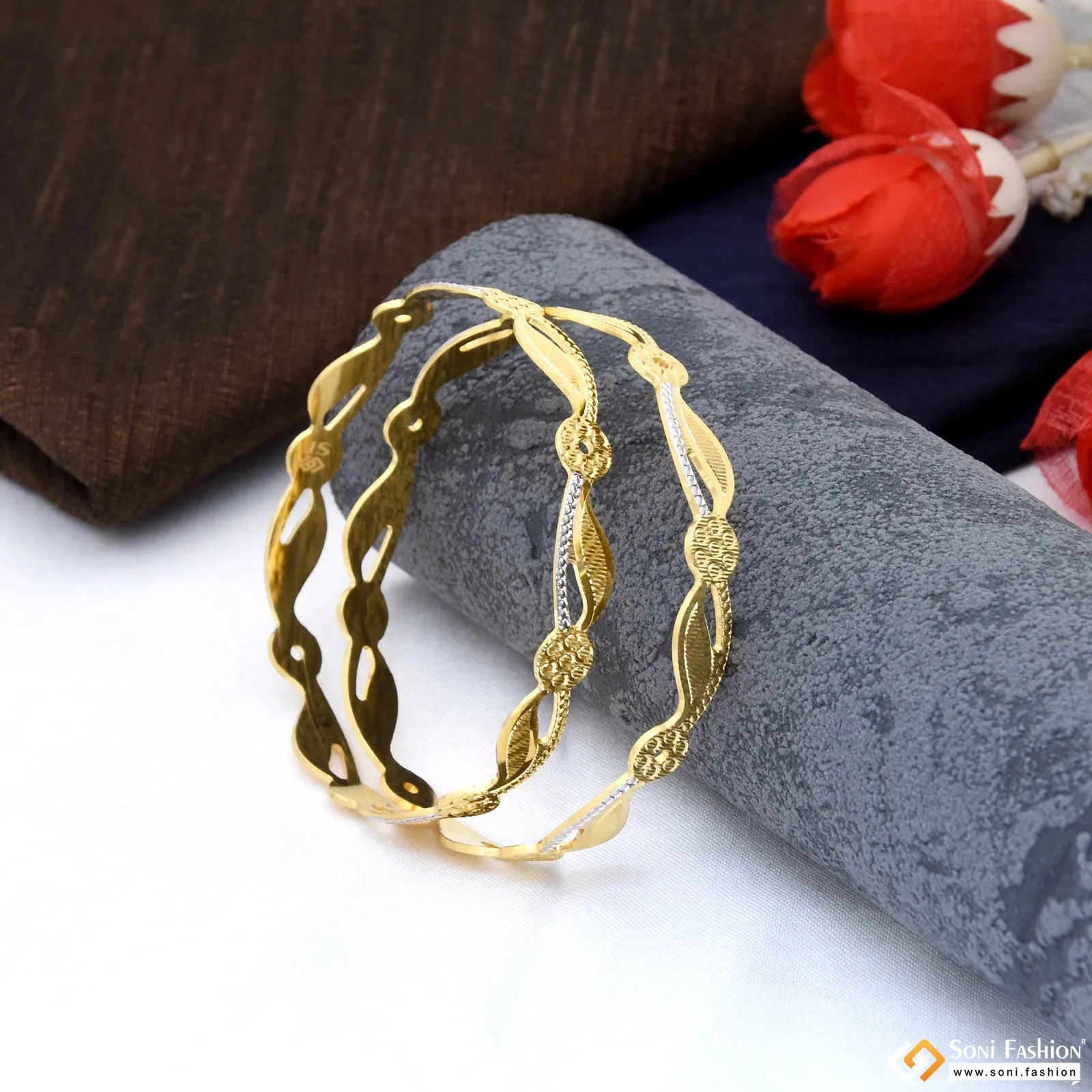 1 Gram Gold Plated Graceful Design Funky Design Bangles for Lady - Style A030