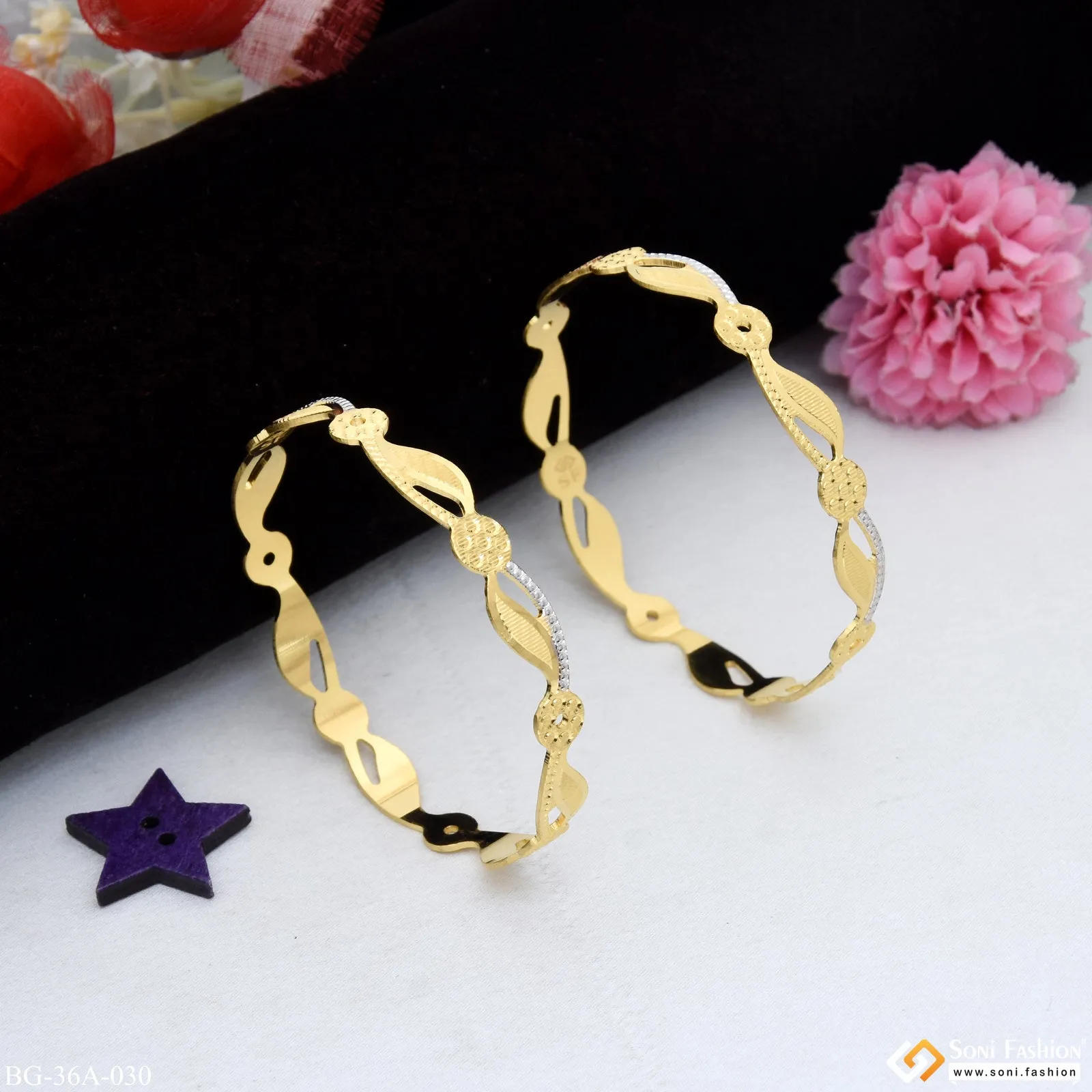 1 Gram Gold Plated Graceful Design Funky Design Bangles for Lady - Style A030