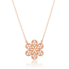 10ct Rose Gold Diamond Flower Pendant With 25 Brilliant Diamonds On 46cm Chain