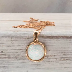 14K Rose Gold Round White Opal 12mm Pendant