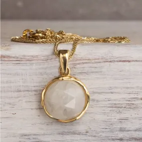 14K Yellow Gold Round White Moonstone 12mm Pendant