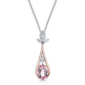 18ct Rose & White Gold Oval Cut Pink Tourmaline & Marquise Cut Diamond Pendant