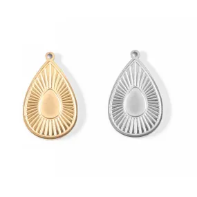 18K Gold PVD Stainless Steel Sunburst Teardrop Charm / PDL0003