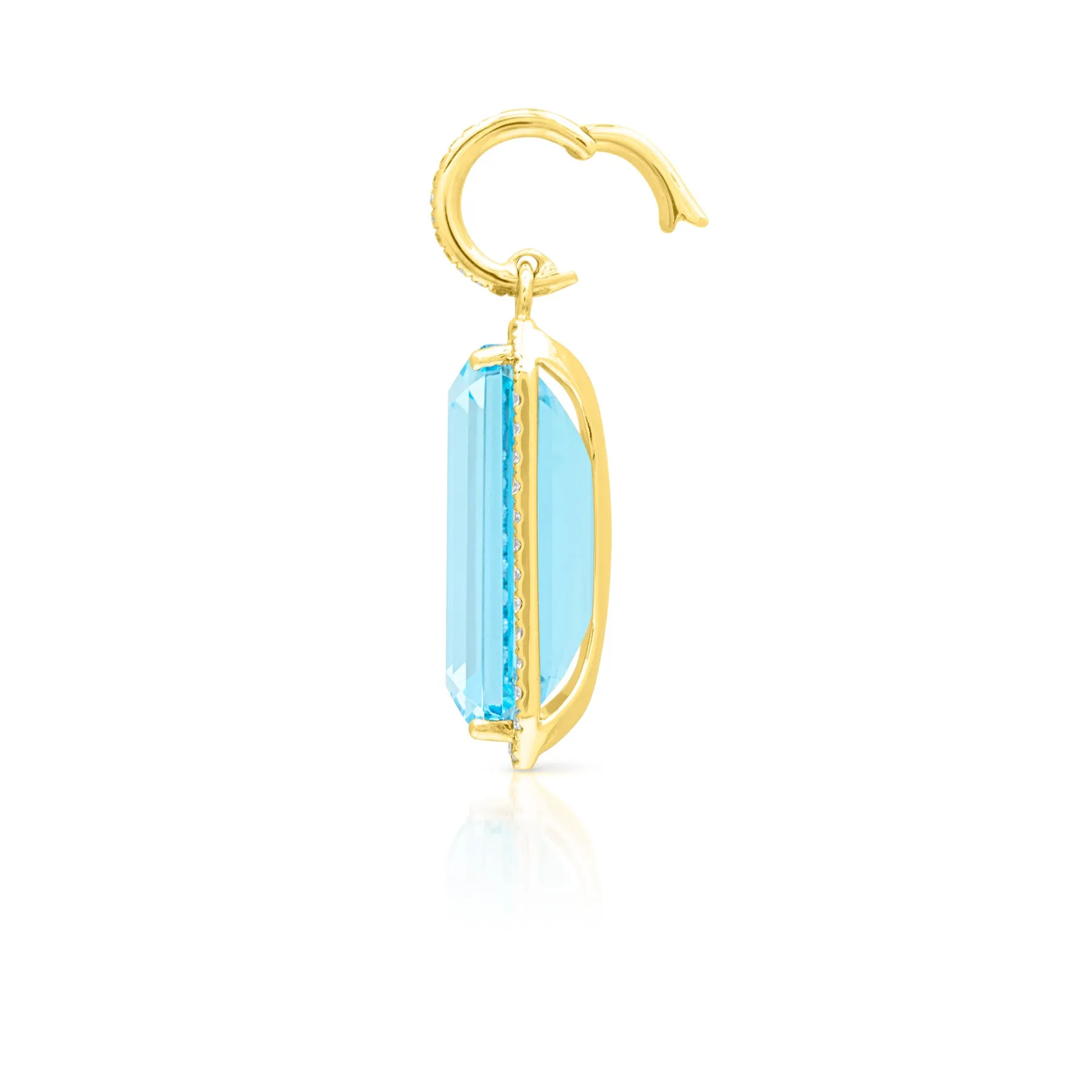 18KT Yellow Gold Diamond Blue Topaz Luxe Jolly Charm Pendant with Diamond Clip on Bail