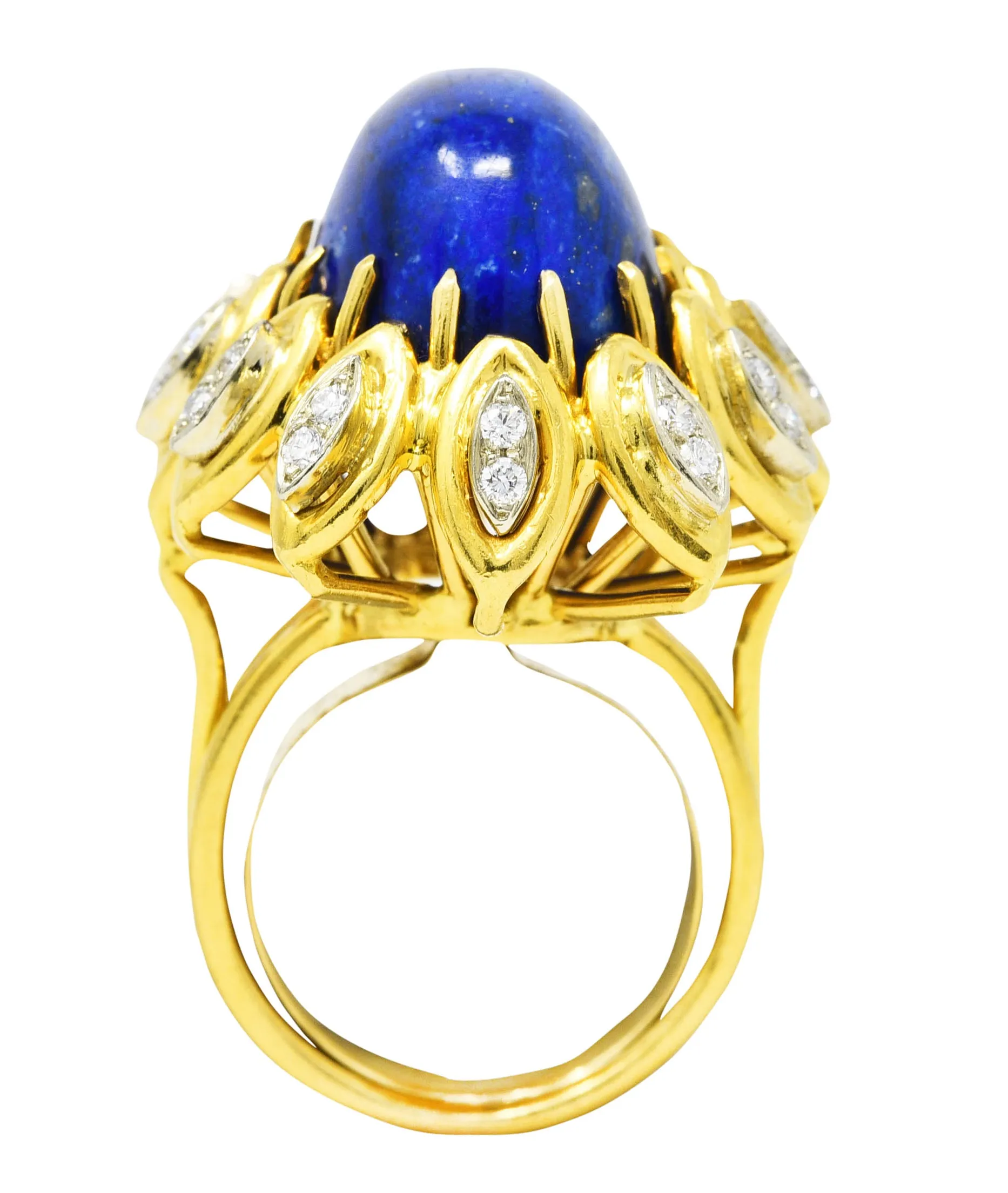 1960's Lapis Diamond 18 Karat Yellow Gold Sculptural Vintage Cocktail Ring