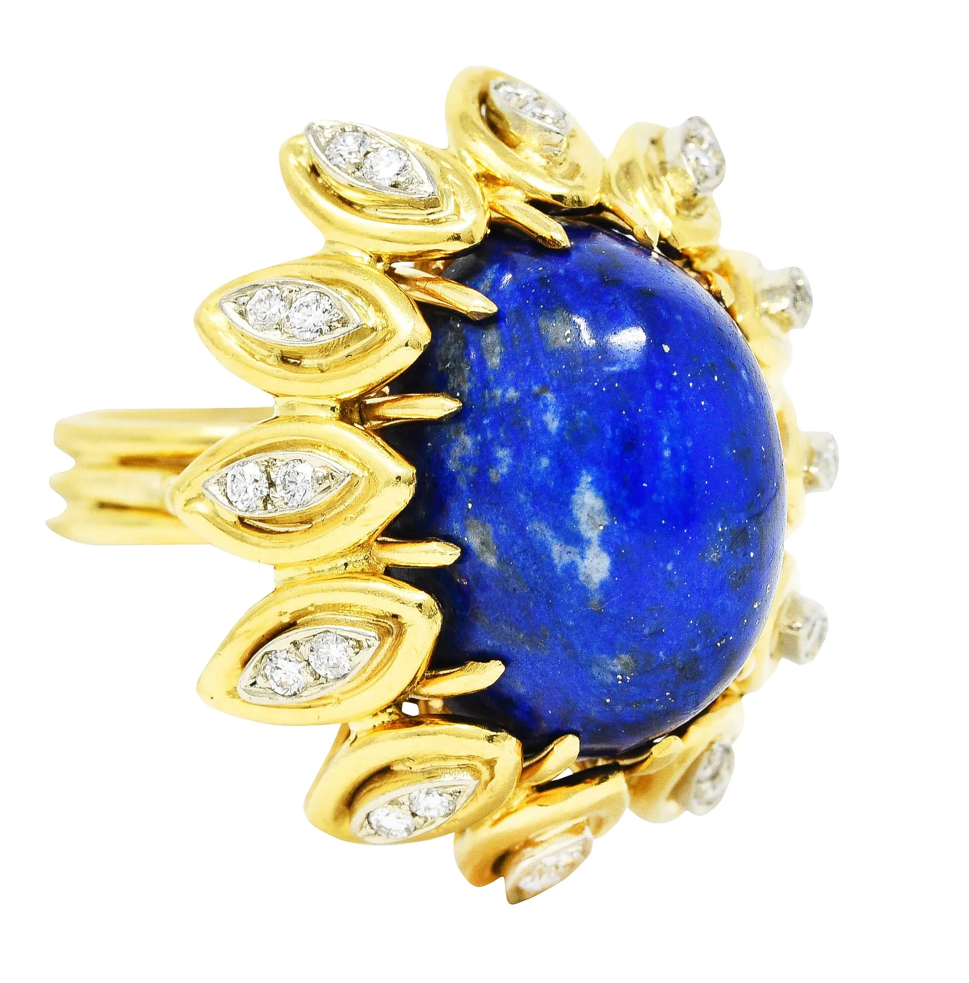 1960's Lapis Diamond 18 Karat Yellow Gold Sculptural Vintage Cocktail Ring