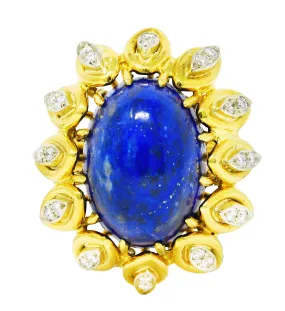 1960's Lapis Diamond 18 Karat Yellow Gold Sculptural Vintage Cocktail Ring