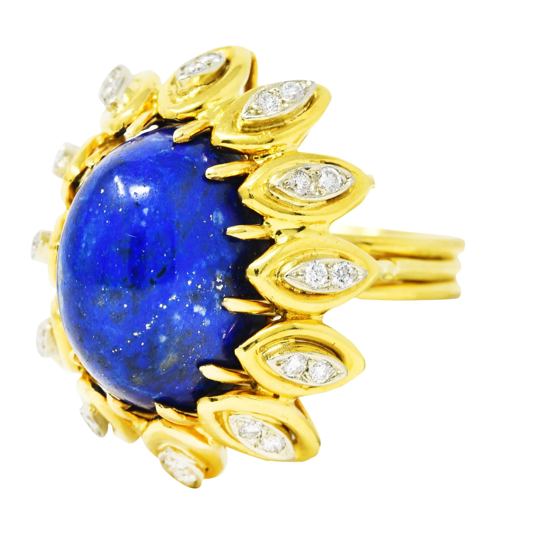 1960's Lapis Diamond 18 Karat Yellow Gold Sculptural Vintage Cocktail Ring