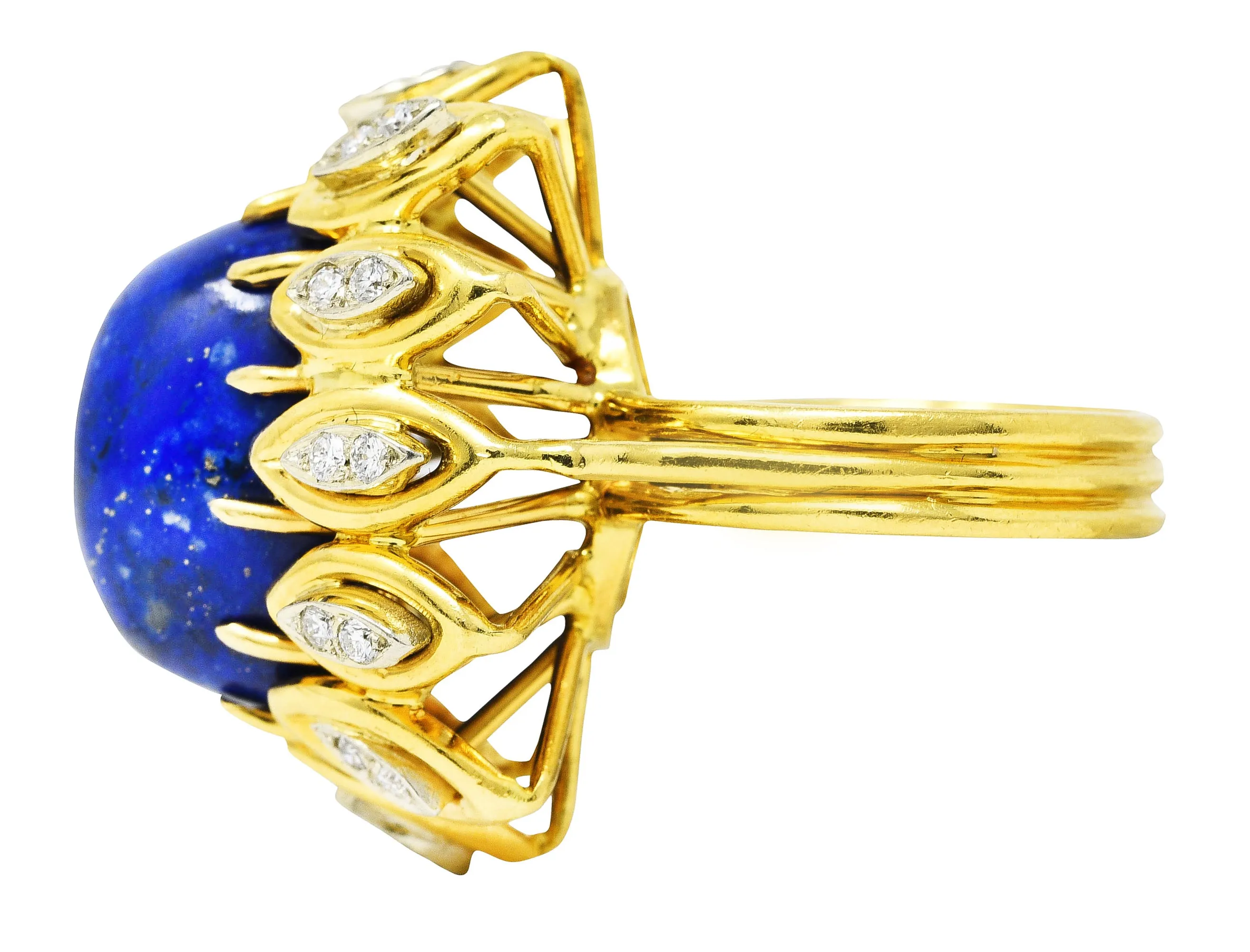 1960's Lapis Diamond 18 Karat Yellow Gold Sculptural Vintage Cocktail Ring