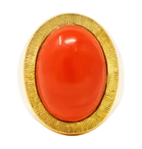 1960's Modernist Vintage Coral 18 Karat Yellow Gold Unisex Cabochon Ring