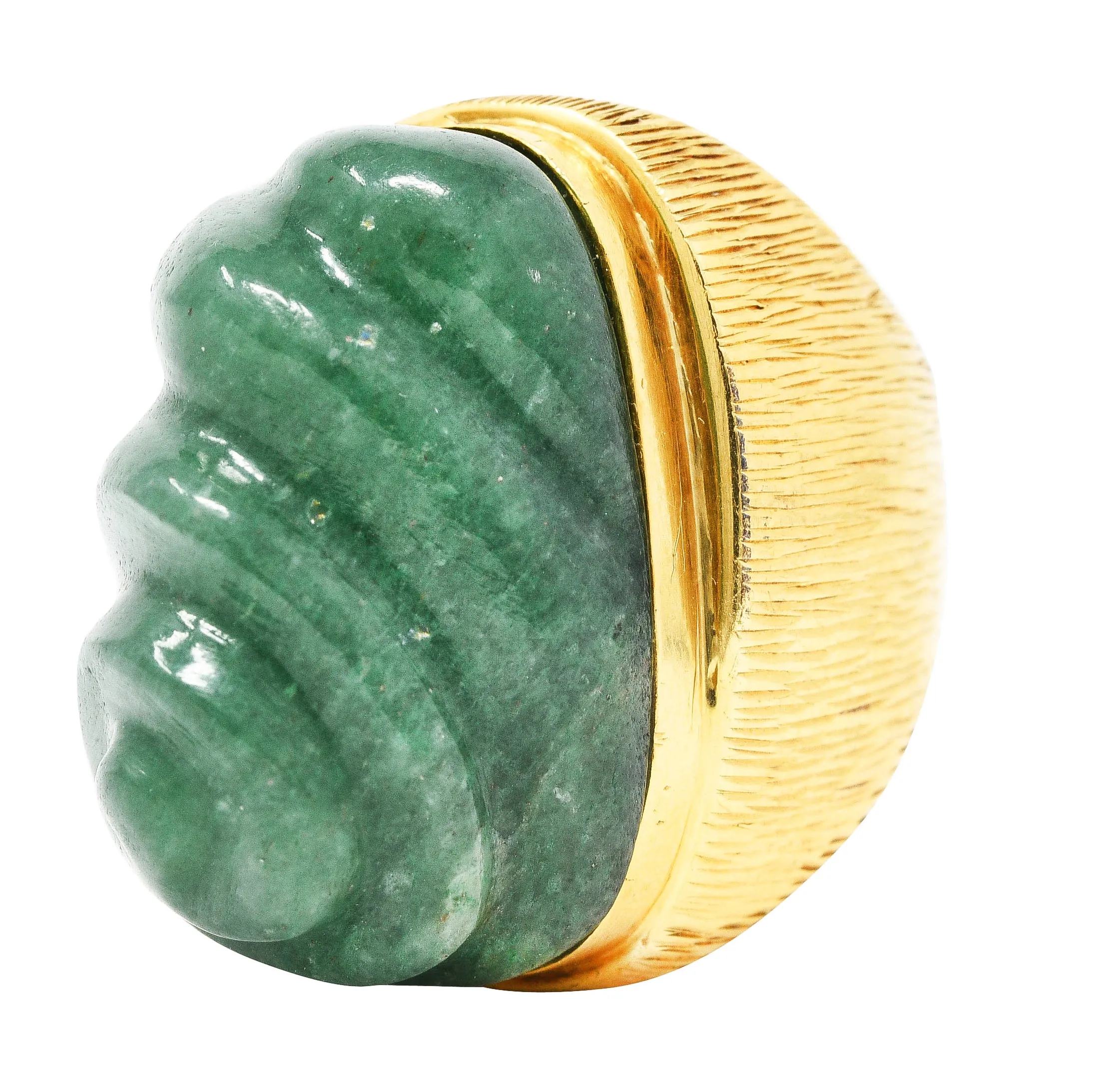 1970's Vintage Carved Aventurine 18 Karat Yellow Gold Statement Ring