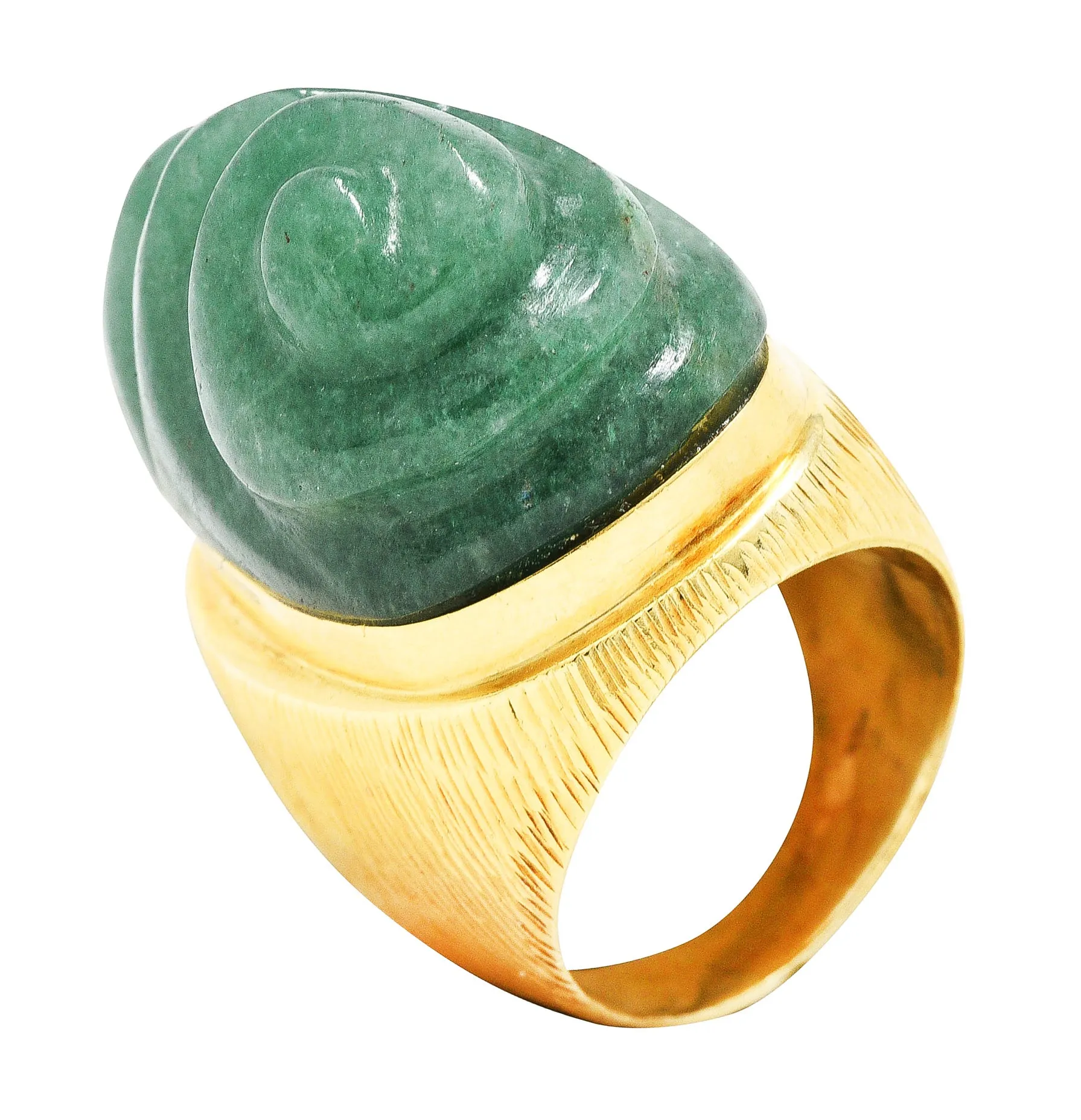 1970's Vintage Carved Aventurine 18 Karat Yellow Gold Statement Ring