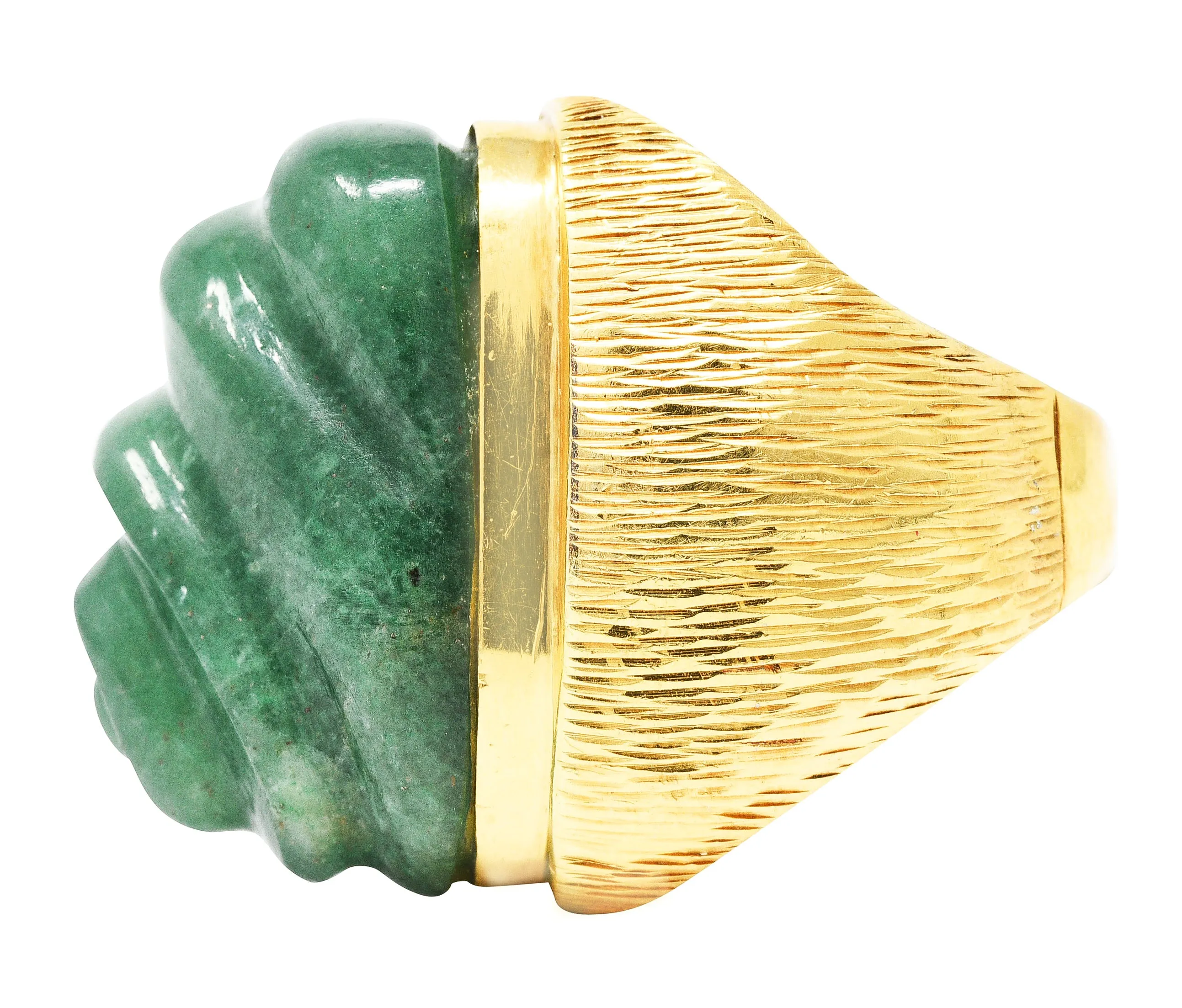 1970's Vintage Carved Aventurine 18 Karat Yellow Gold Statement Ring