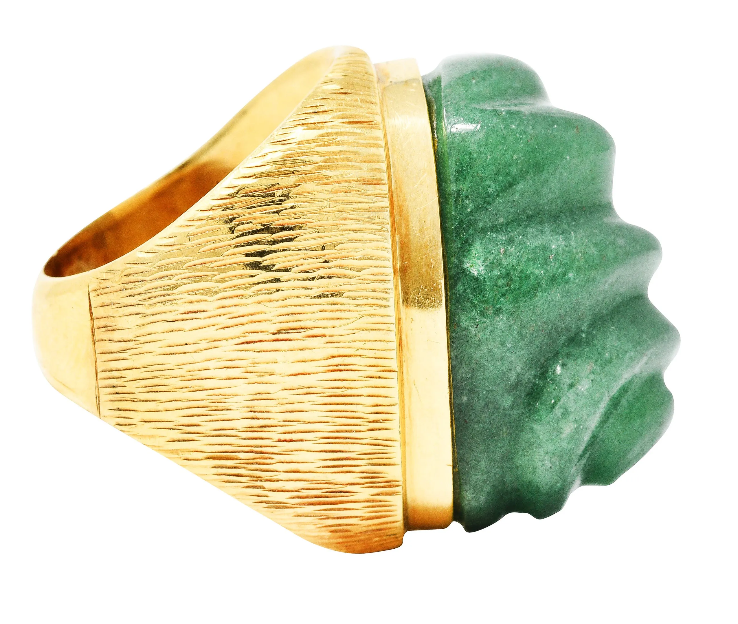 1970's Vintage Carved Aventurine 18 Karat Yellow Gold Statement Ring