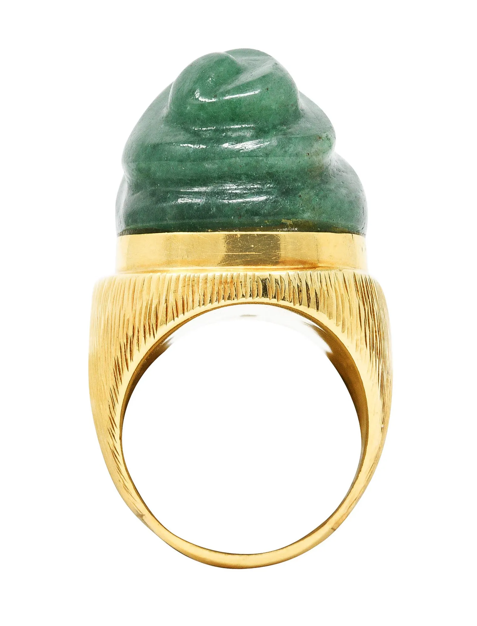 1970's Vintage Carved Aventurine 18 Karat Yellow Gold Statement Ring