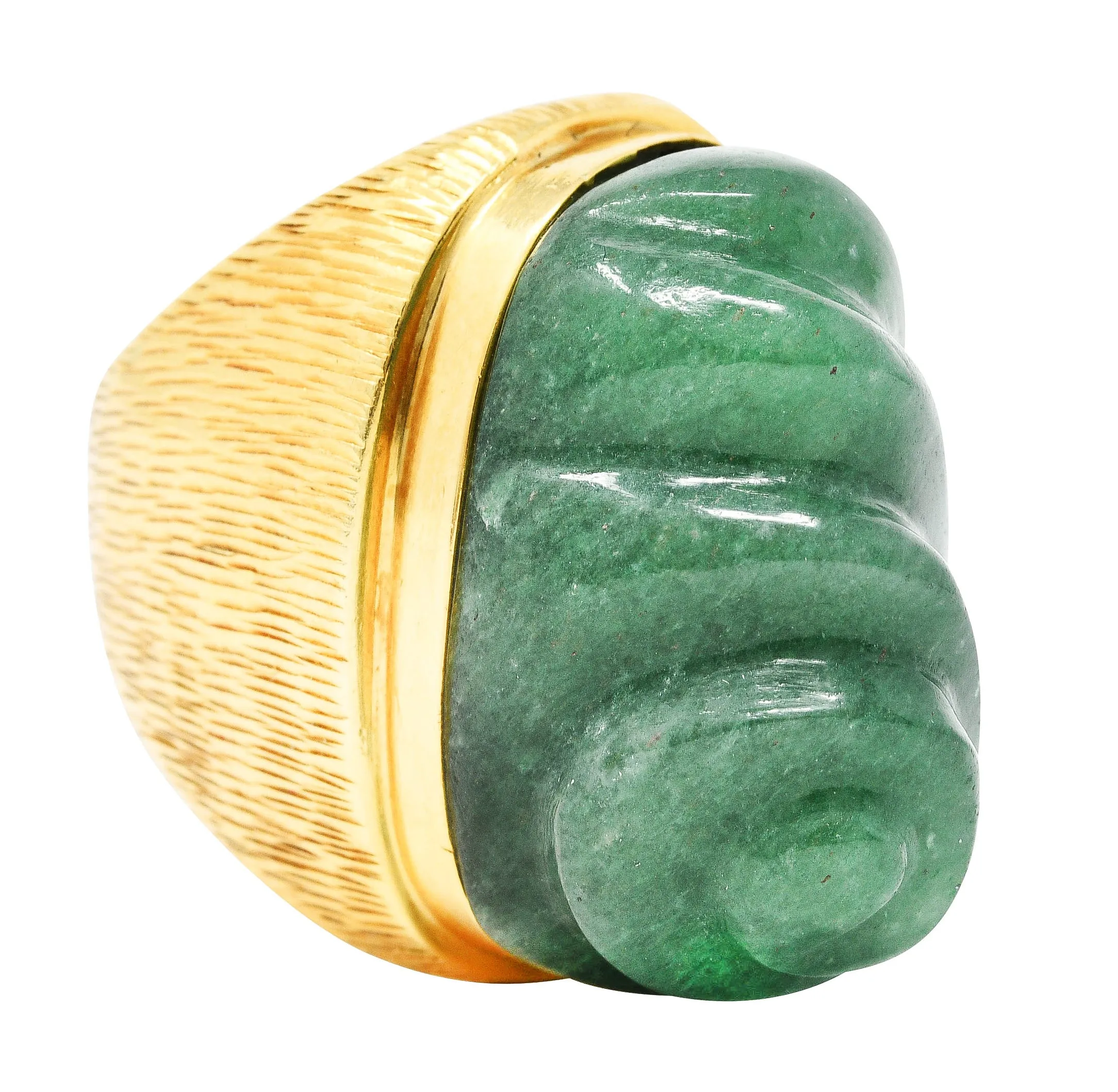 1970's Vintage Carved Aventurine 18 Karat Yellow Gold Statement Ring