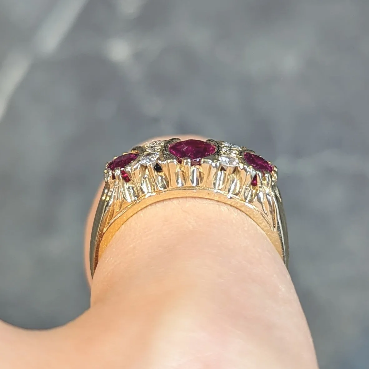 1980's 1.25 CTW Ruby Diamond 18 Karat Yellow Gold Vintage Band Ring