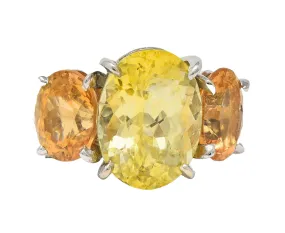 1980's 16.58 CTW No Heat Ceylon Yellow Sapphire Garnet Diamond 18 Karat White Gold Vintage Ring GIA