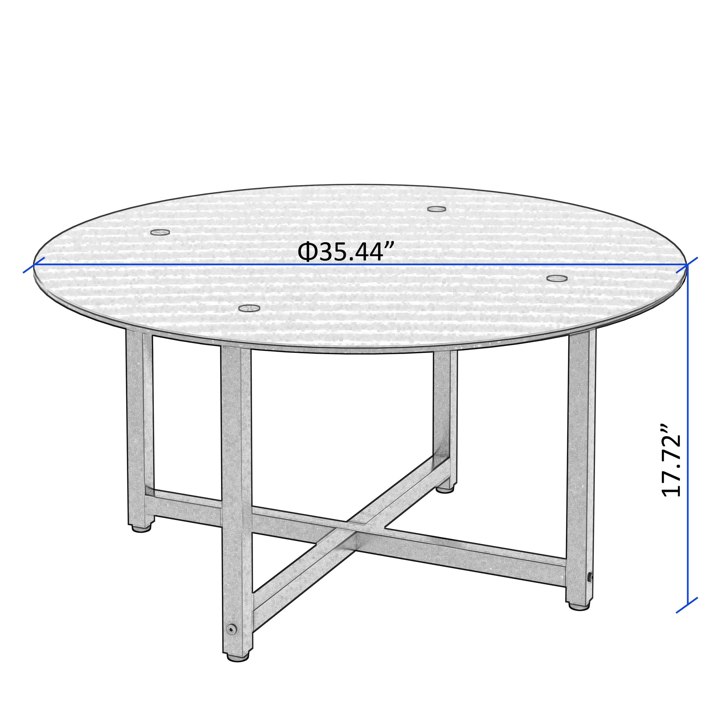 35.5'' Round Whole Black Coffee Table, Clear Coffee Table，Modern Side Center Tables for Living Room， Living Room Furniture