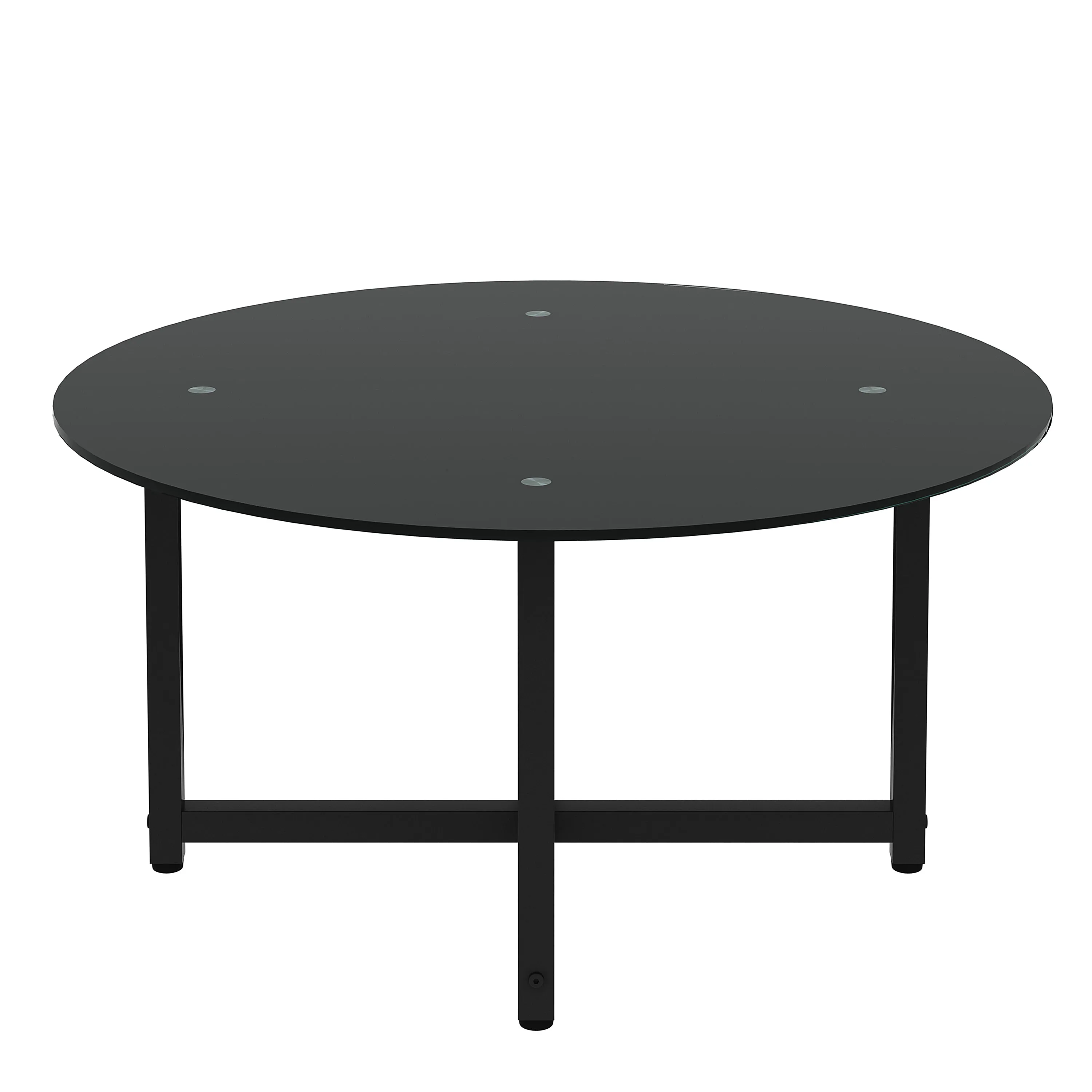 35.5'' Round Whole Black Coffee Table, Clear Coffee Table，Modern Side Center Tables for Living Room， Living Room Furniture