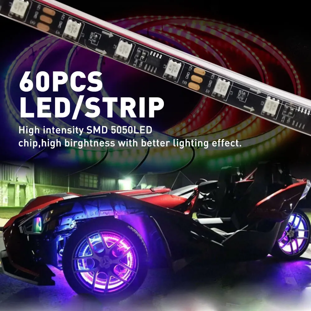 4*15.5 inch LED Wheel Ring Lights RGB Color Brake Chasing Turn Signal for Car Truck Vehicle (with APP Remote Control)