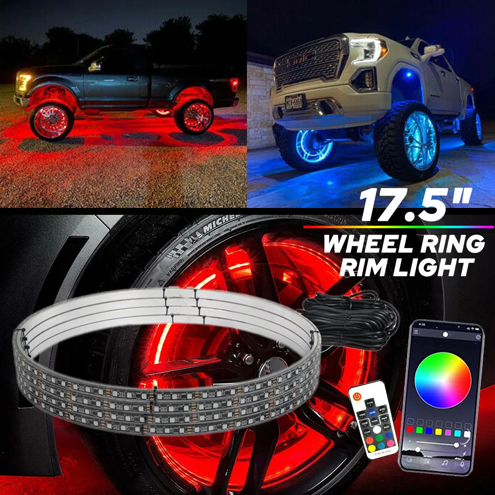 4*15.5 inch LED Wheel Ring Lights RGB Color Brake Chasing Turn Signal for Car Truck Vehicle (with APP Remote Control)