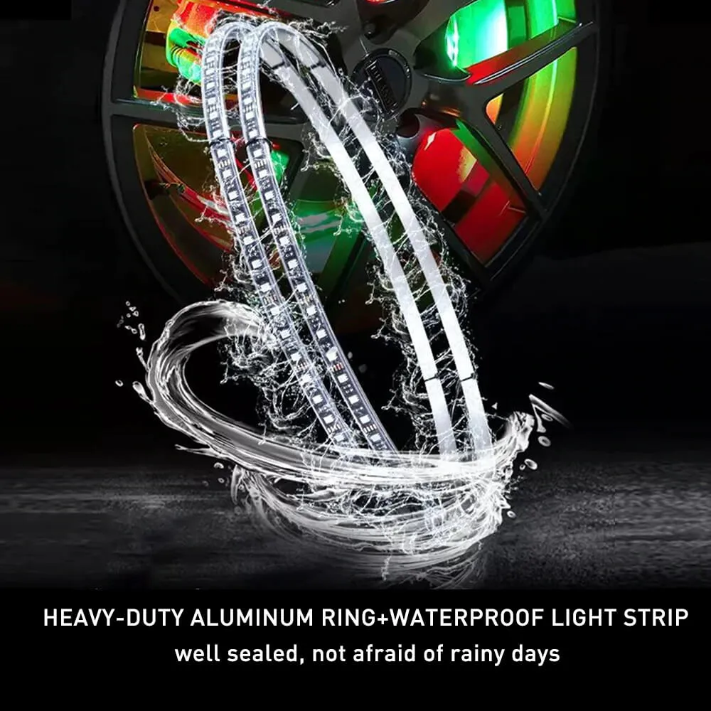 4*15.5 inch LED Wheel Ring Lights RGB Color Brake Chasing Turn Signal for Car Truck Vehicle (with APP Remote Control)