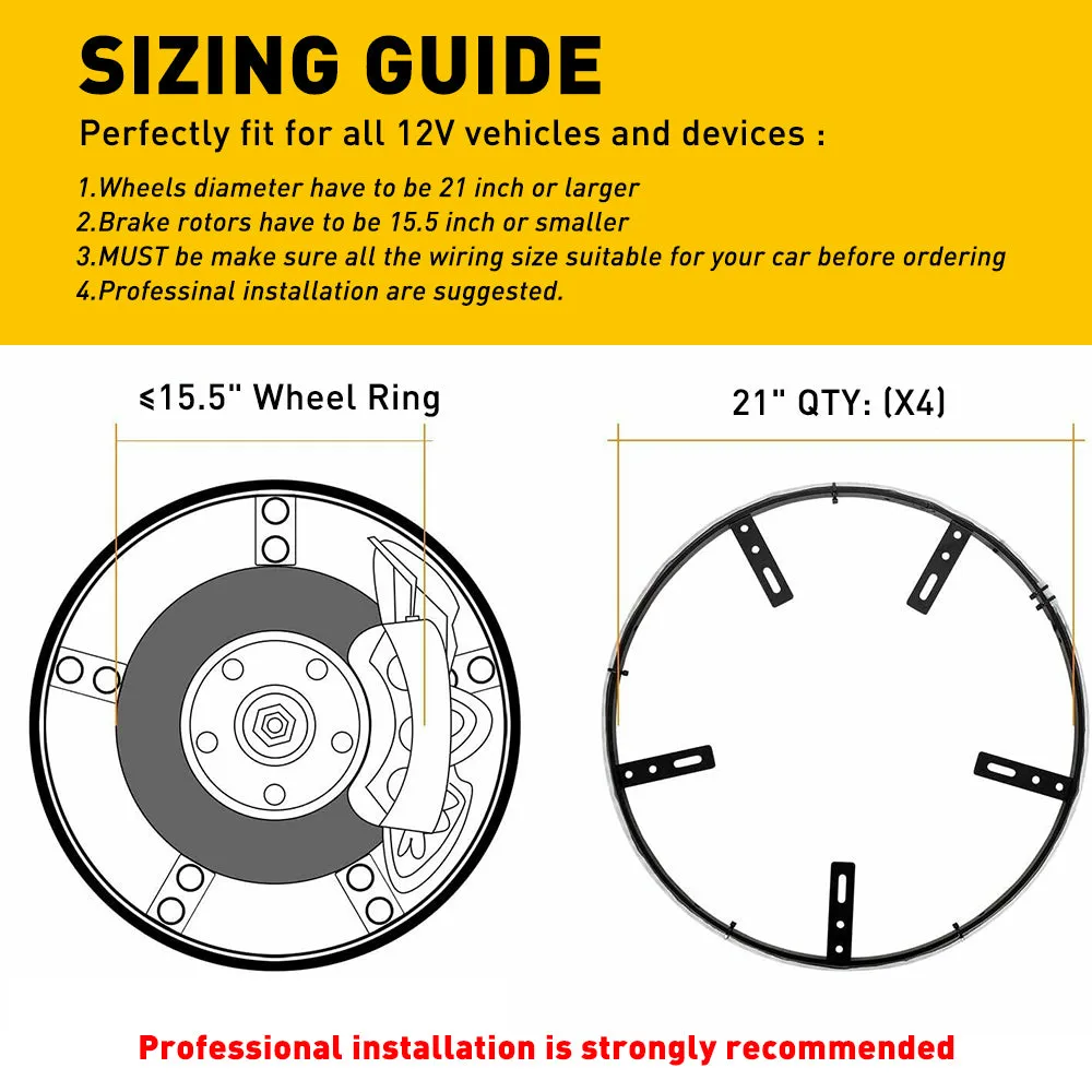 4*15.5 inch LED Wheel Ring Lights RGB Color Brake Chasing Turn Signal for Car Truck Vehicle (with APP Remote Control)