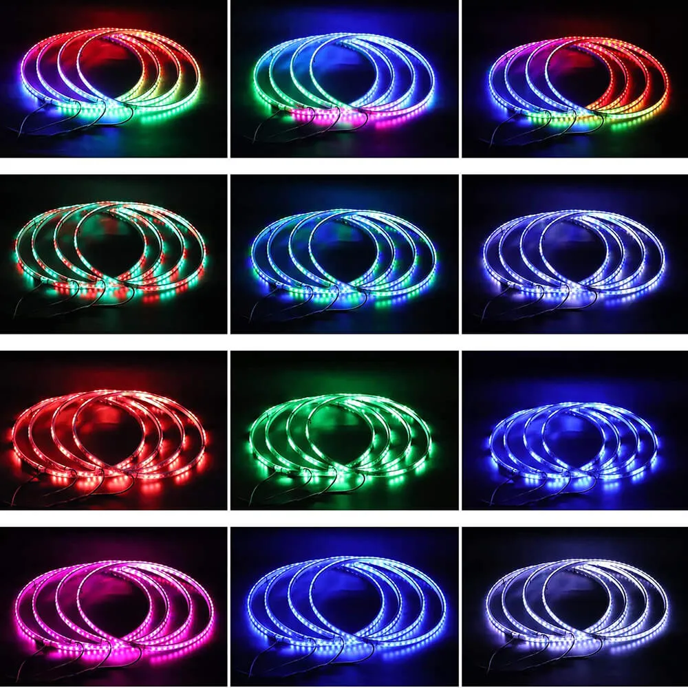 4*15.5 inch LED Wheel Ring Lights RGB Color Brake Chasing Turn Signal for Car Truck Vehicle (with APP Remote Control)