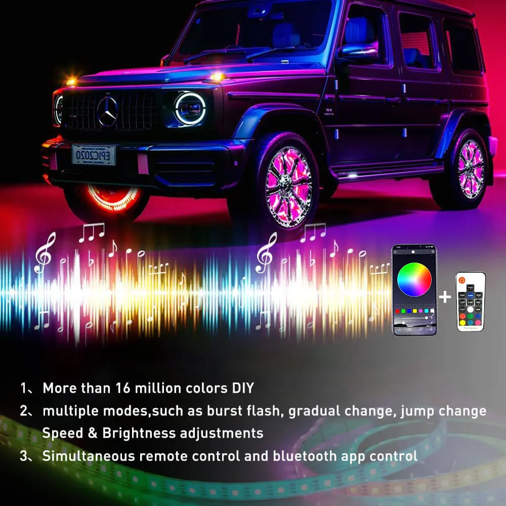 4*15.5 inch LED Wheel Ring Lights RGB Color Brake Chasing Turn Signal for Car Truck Vehicle (with APP Remote Control)