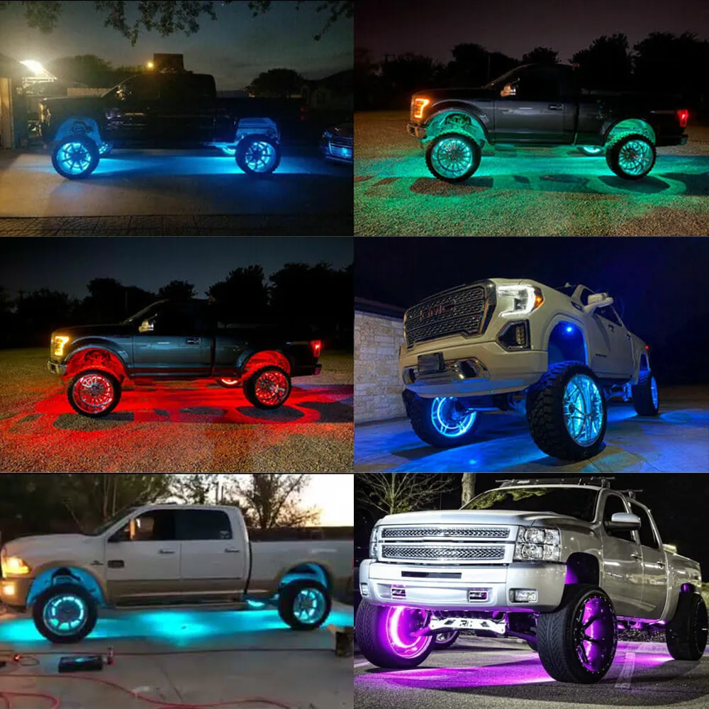 4*15.5 inch LED Wheel Ring Lights RGB Color Brake Chasing Turn Signal for Car Truck Vehicle (with APP Remote Control)