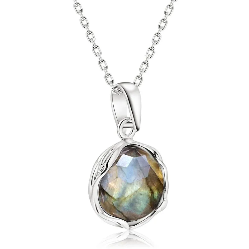 925 Sterling Silver Round Brown Labradorite 12mm Pendant