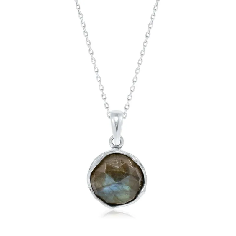 925 Sterling Silver Round Brown Labradorite 12mm Pendant