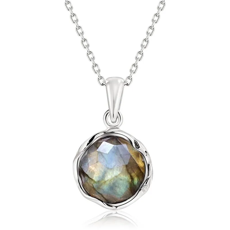 925 Sterling Silver Round Brown Labradorite 12mm Pendant