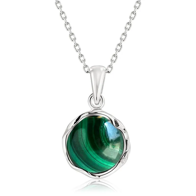 925 Sterling Silver Round Green Malachite 12mm Pendant