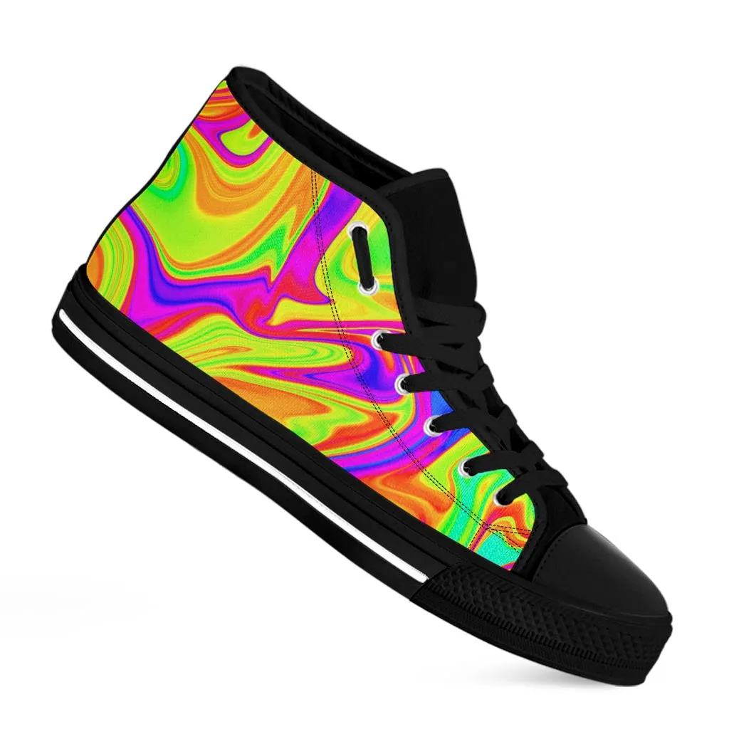 Abstract Liquid Trippy Print Black High Top Sneakers