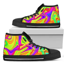 Abstract Liquid Trippy Print Black High Top Sneakers