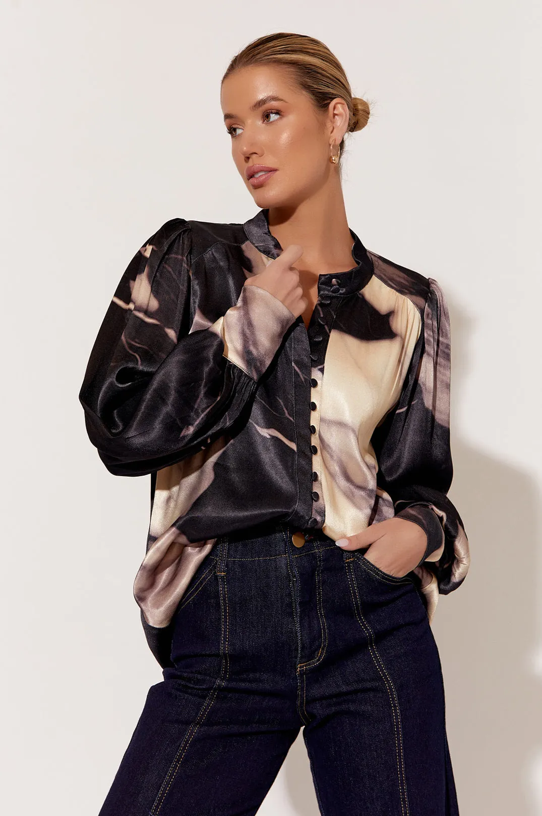 Adorne Samantha Marble Satin Shirt