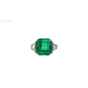 AGL Certified 8.01 Carat No Oil Colombian Emerald Vintage Platinum Ring