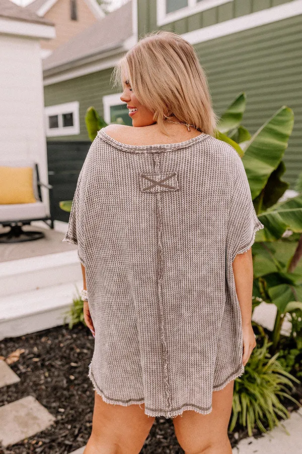 Along The Path Mineral Wash Knit Top In Taupe Curves