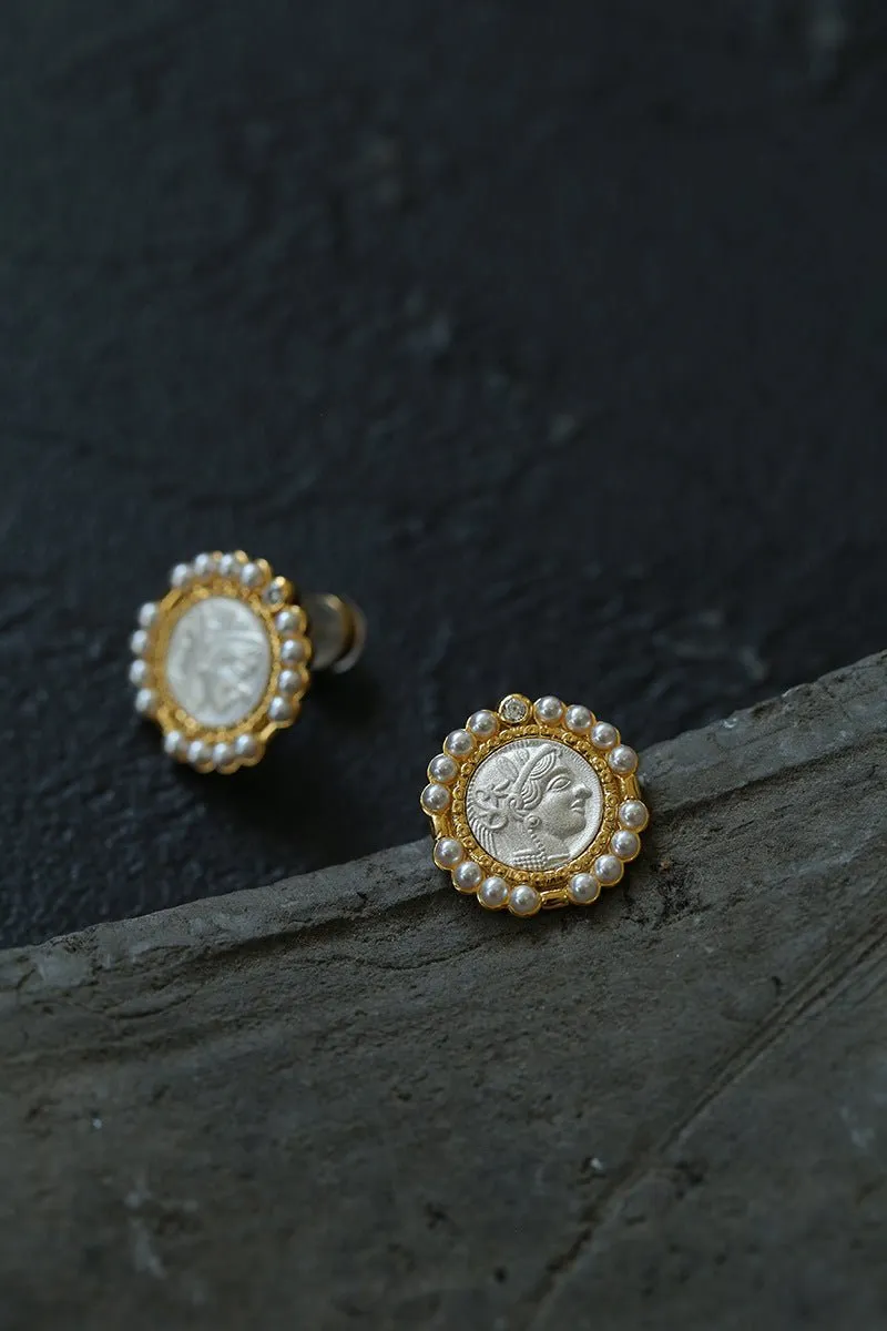 Ancient Greek Retro 925 Silver Coin Stud Earrings-Type C