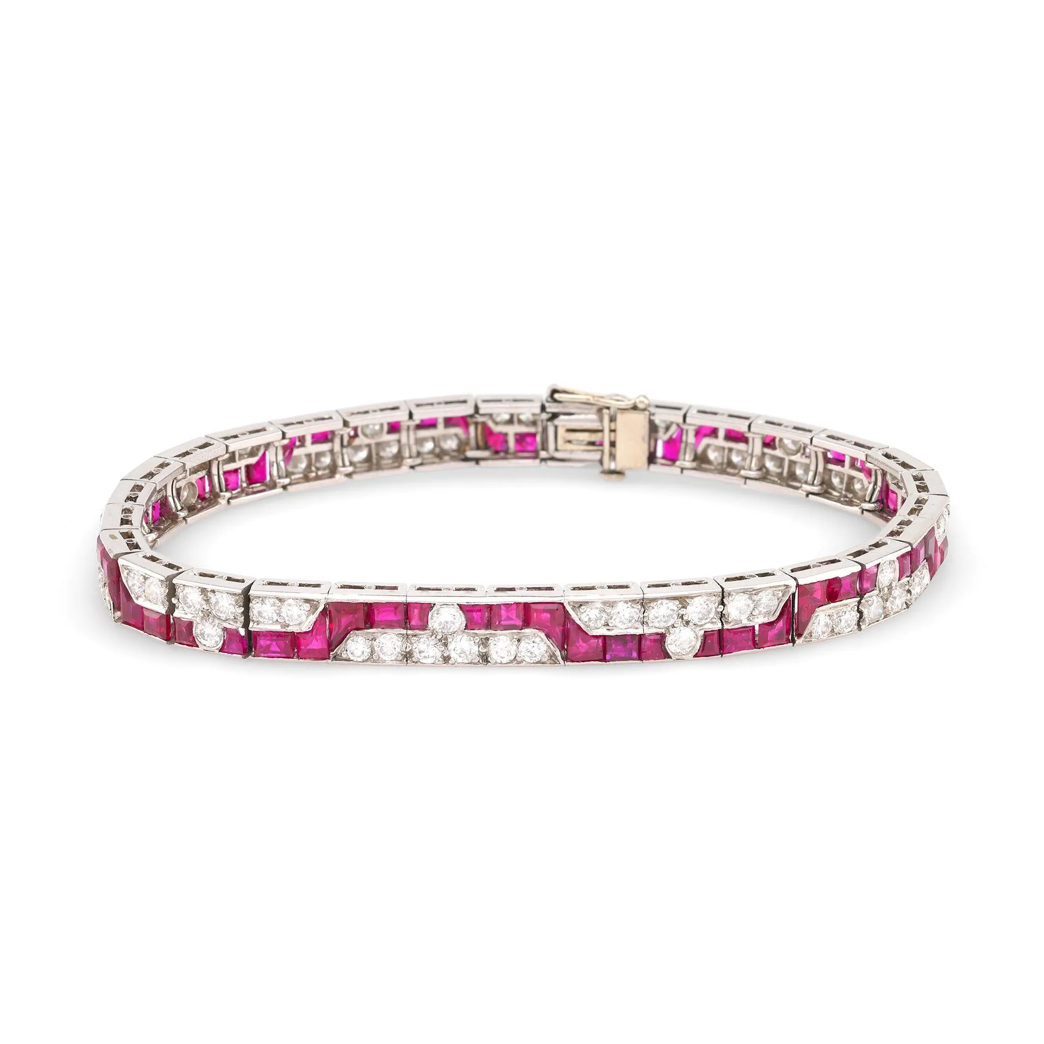 Art Deco Ruby Diamond Platinum Bracelet