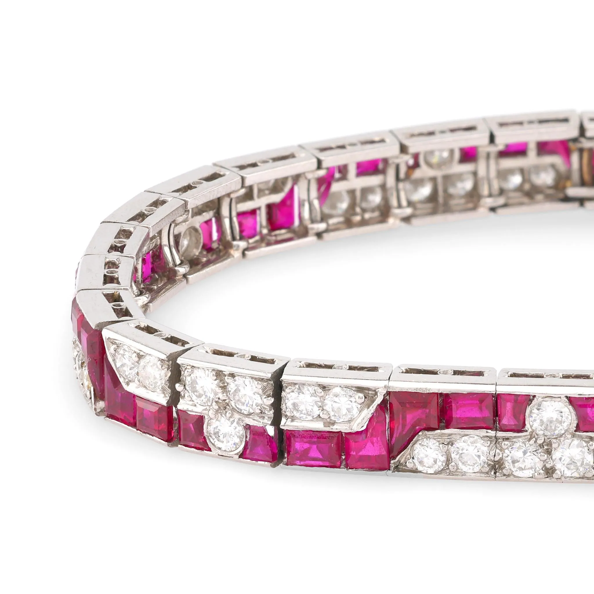 Art Deco Ruby Diamond Platinum Bracelet