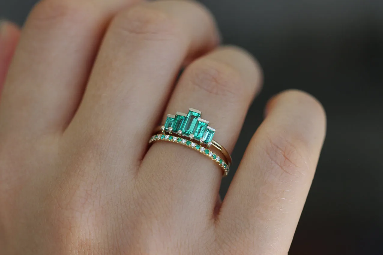 Baguette Cut Emeralds Engagement Ring - Art Deco Emerald Ring