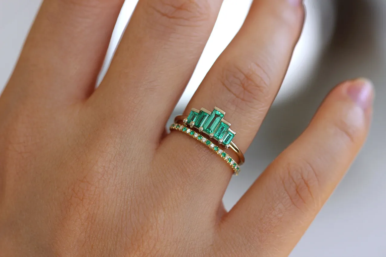 Baguette Cut Emeralds Engagement Ring - Art Deco Emerald Ring