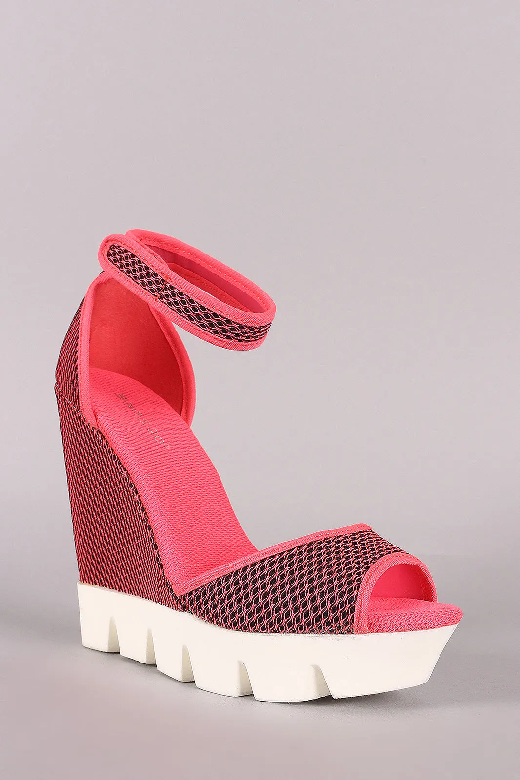 Bamboo Neon Mesh Lug Sole Platform Wedge